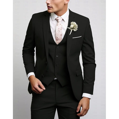 Men's Wedding Suits Notch Black Pink Prom Solid Colored Tailored Fit 3 Piece Single Breasted Two-buttons