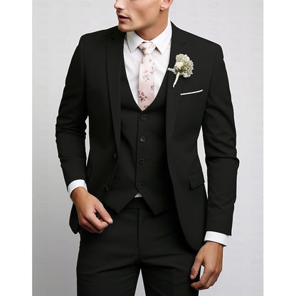 Men's Wedding Suits Notch Black Pink Prom Solid Colored Tailored Fit 3 Piece Single Breasted Two-buttons