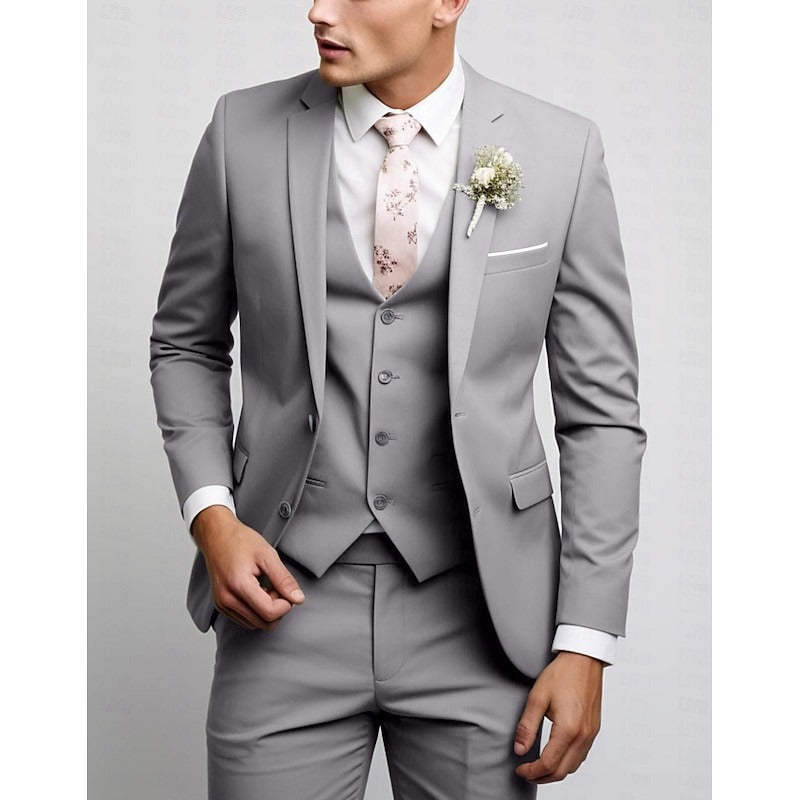 Men's Wedding Suits Notch Black Pink Prom Solid Colored Tailored Fit 3 Piece Single Breasted Two-buttons