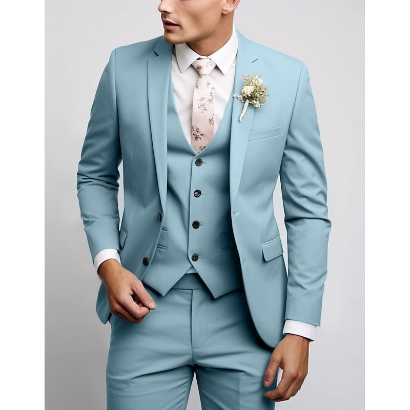 Men's Wedding Suits Notch Black Pink Prom Solid Colored Tailored Fit 3 Piece Single Breasted Two-buttons