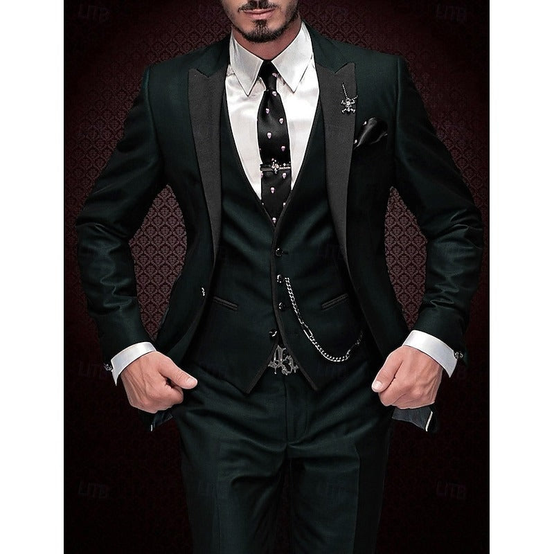 Men's Wedding Party Suits Peak Business Solid Colored Plus Size 3 Piece Single Breasted One-button