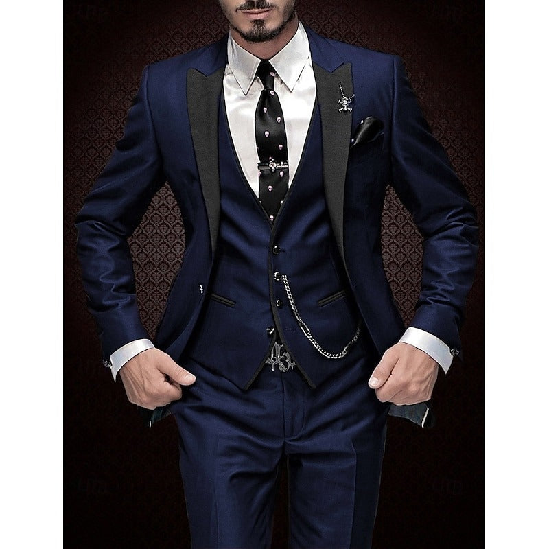 Men's Wedding Party Suits Peak Business Solid Colored Plus Size 3 Piece Single Breasted One-button
