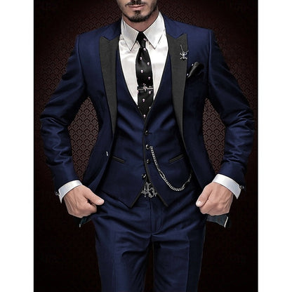 Men's Wedding Party Suits Peak Business Solid Colored Plus Size 3 Piece Single Breasted One-button