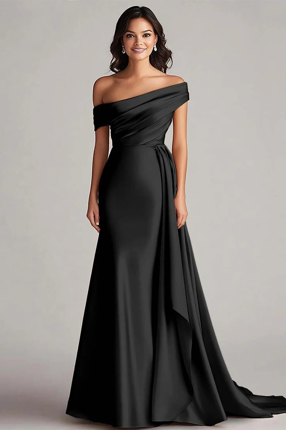 Trumpet/Mermaid Satin Off-the-Shoulder Sleeveless Floor-Length Evening Dress With Pleats