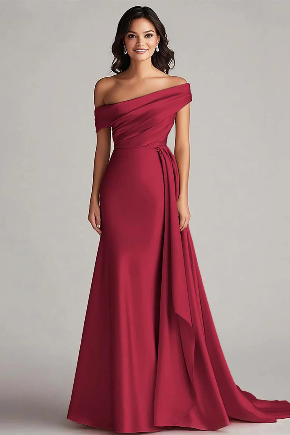 Trumpet/Mermaid Satin Off-the-Shoulder Sleeveless Floor-Length Evening Dress With Pleats