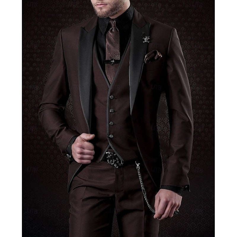 Men's Wedding Party Suits Peak Business Solid Colored Plus Size 3 Piece Single Breasted One-button