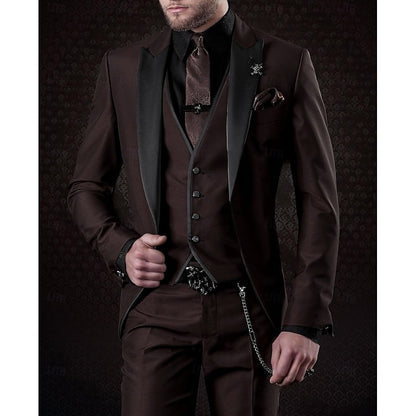 Men's Wedding Party Suits Peak Business Solid Colored Plus Size 3 Piece Single Breasted One-button