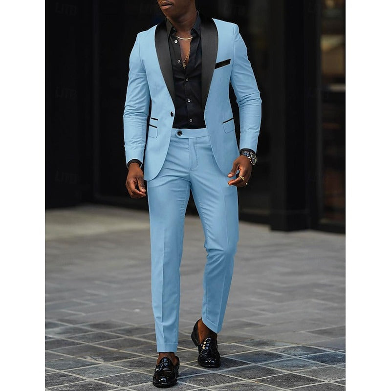 Men's Wedding Party Suits Shawl Lapel Notch Black Pink Fashion Daily Solid Colored Tailored Fit 2 Piece Single Breasted One-button