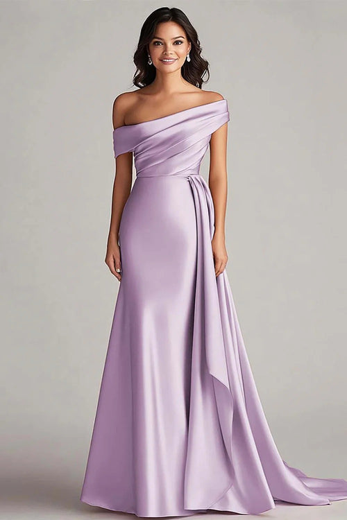 Trumpet/Mermaid Satin Off-the-Shoulder Sleeveless Floor-Length Evening Dress With Pleats