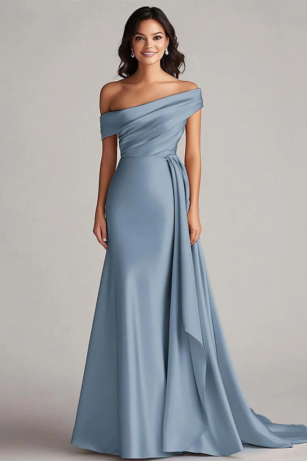 Trumpet/Mermaid Satin Off-the-Shoulder Sleeveless Floor-Length Evening Dress With Pleats