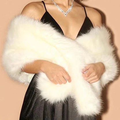 Wihte Faux Fur Wraps Shawls Women‘s Wrap Elegant Sleeveless Wedding Guest Wraps With Pure Color