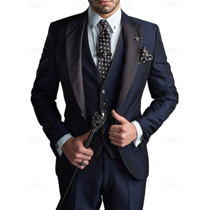 Men's Wedding Party Suits Peak Business Solid Colored Plus Size 3 Piece Single Breasted One-button