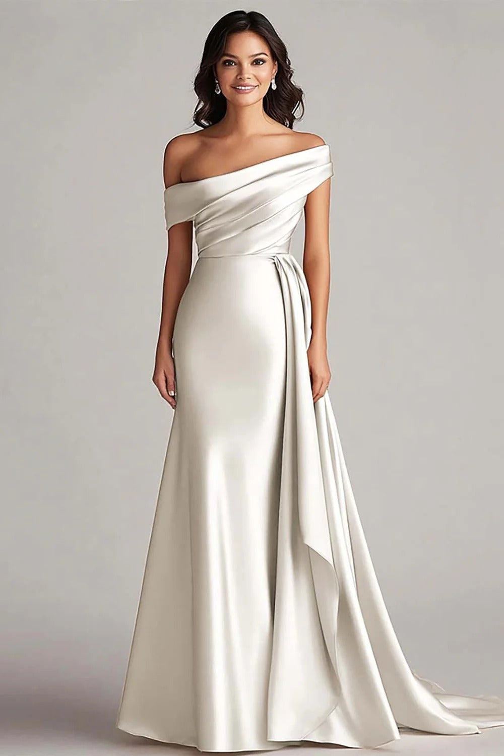 Trumpet/Mermaid Satin Off-the-Shoulder Sleeveless Floor-Length Evening Dress With Pleats
