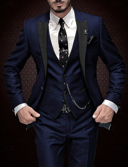 Men's Wedding Party Suits Peak Business Solid Colored Plus Size 3 Piece Single Breasted One-button
