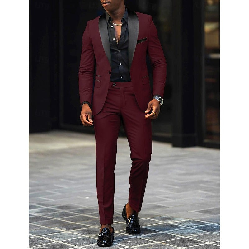 Men's Wedding Party Suits Shawl Lapel Notch Black Pink Fashion Daily Solid Colored Tailored Fit 2 Piece Single Breasted One-button