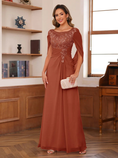A-Line/Princess Scoop Floor-Length Mother of the Bride Outfits with Pleated & Sequins