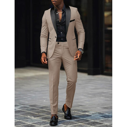 Men's Wedding Party Suits Shawl Lapel Notch Black Pink Fashion Daily Solid Colored Tailored Fit 2 Piece Single Breasted One-button