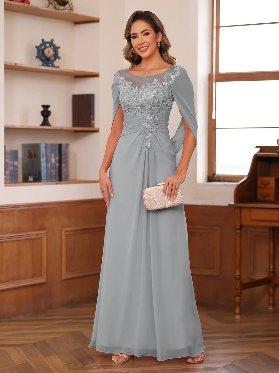A-Line/Princess Scoop Floor-Length Mother of the Bride Outfits with Pleated & Sequins