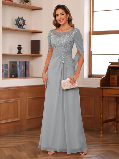 A-Line/Princess Scoop Floor-Length Mother of the Bride Outfits with Pleated & Sequins