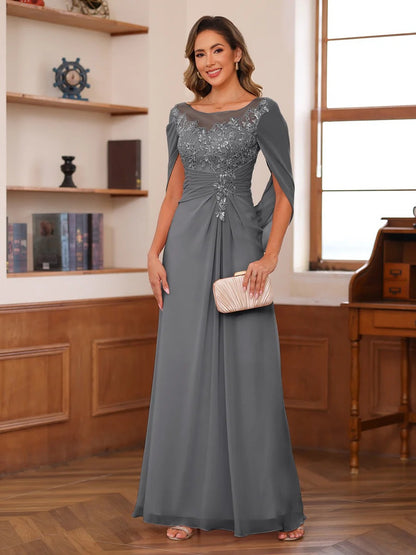 A-Line/Princess Scoop Floor-Length Mother of the Bride Outfits with Pleated & Sequins