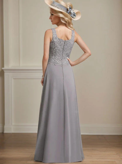 Sheath/Column Chiffon Floor Length 1/2 Sleeves Scoop Lace Mother of the Bride Dresses