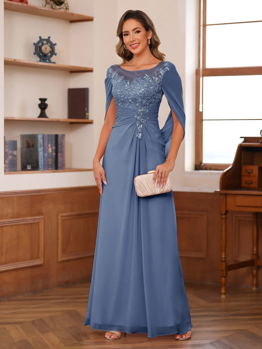 A-Line/Princess Scoop Floor-Length Mother of the Bride Outfits with Pleated & Sequins