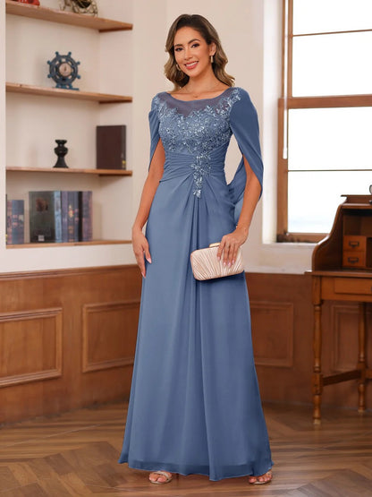 A-Line/Princess Scoop Floor-Length Mother of the Bride Outfits with Pleated & Sequins