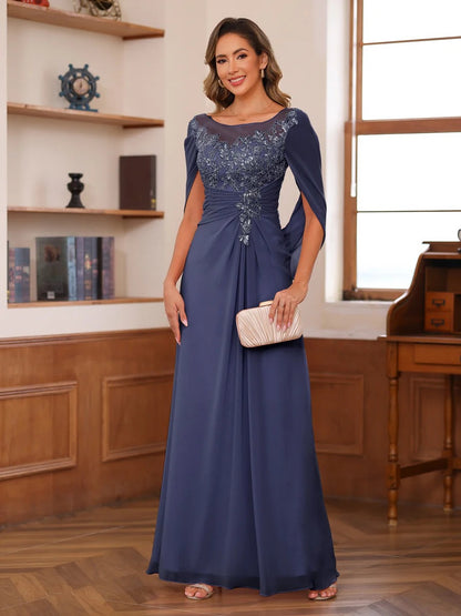 A-Line/Princess Scoop Floor-Length Mother of the Bride Outfits with Pleated & Sequins