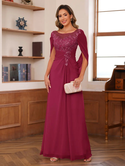 A-Line/Princess Scoop Floor-Length Mother of the Bride Outfits with Pleated & Sequins