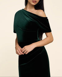 Mermaid Velvet Evening Gown Floor Length One Shoulder Long Sleeves Formal Ruched