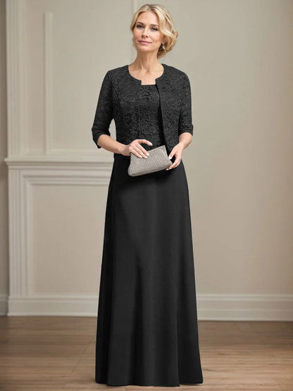 Sheath/Column Chiffon Floor Length 1/2 Sleeves Scoop Lace Mother of the Bride Dresses