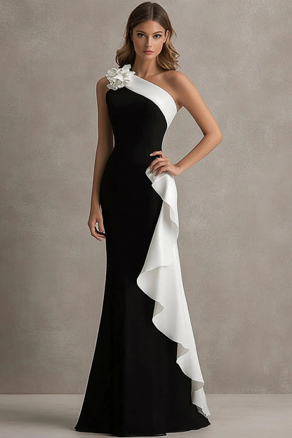 Trumpet/Mermaid  Stain  Evening/Formal Dress Floor-Length One-Shoulder Sleeveless With 3D Flowers&Ruffles
