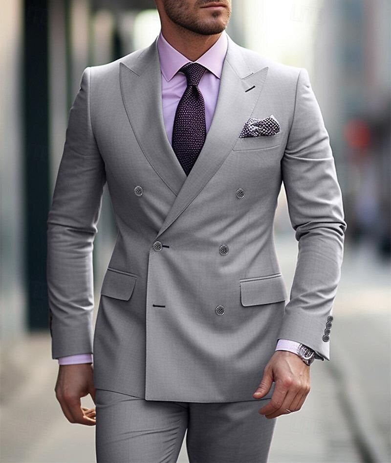 Men's Wedding Suits Prom Peak Grape Purple Daily Business Solid Colored Tailored Fit 2 Piece Double Breasted Six-buttons