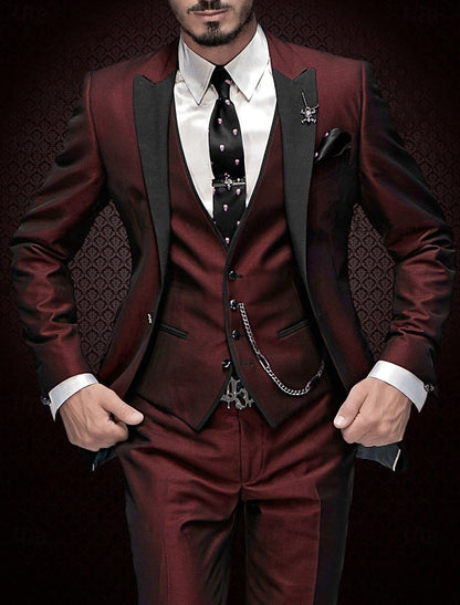 Men's Wedding Party Suits Peak Business Solid Colored Plus Size 3 Piece Single Breasted One-button
