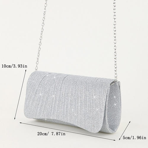 Women's Silver Glitter Evening Clutch Purse – Elegant Shoulder Bag with Chain Strap for Cocktail, Wedding & Formal Events