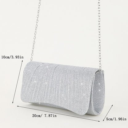Women's Silver Glitter Evening Clutch Purse – Elegant Shoulder Bag with Chain Strap for Cocktail, Wedding & Formal Events