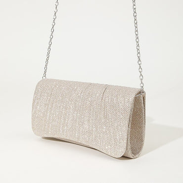 Women's Silver Glitter Evening Clutch Purse – Elegant Shoulder Bag with Chain Strap for Cocktail, Wedding & Formal Events