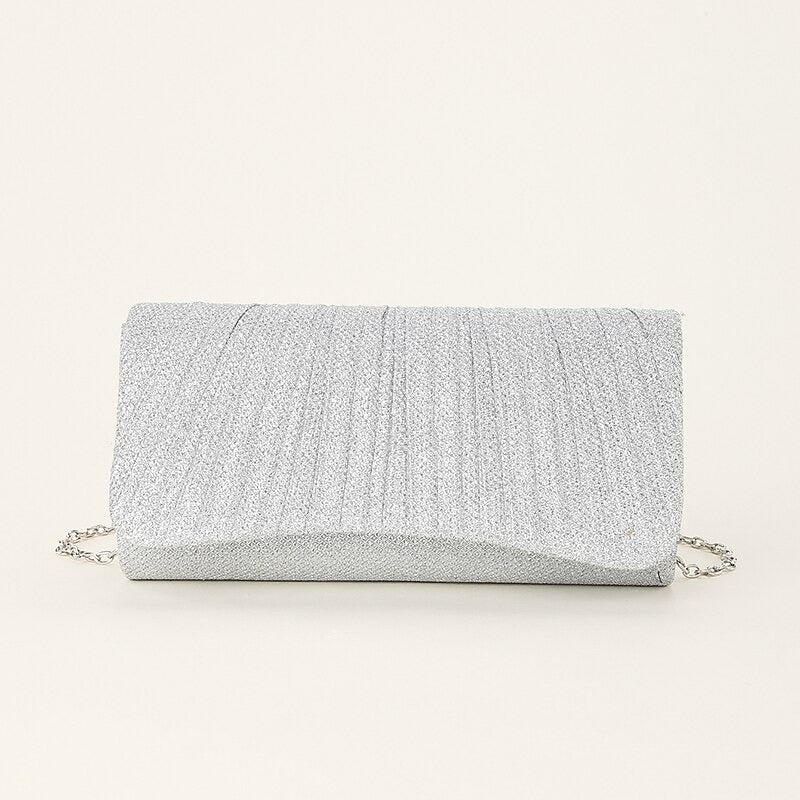 Women's Silver Glitter Evening Clutch Purse – Elegant Shoulder Bag with Chain Strap for Cocktail, Wedding & Formal Events
