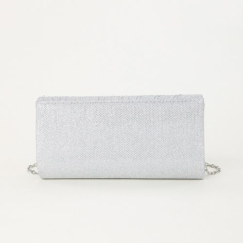 Women's Silver Glitter Evening Clutch Purse – Elegant Shoulder Bag with Chain Strap for Cocktail, Wedding & Formal Events