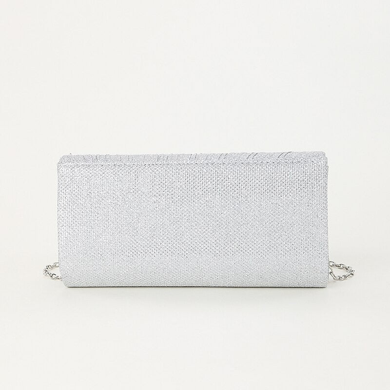 Women's Silver Glitter Evening Clutch Purse – Elegant Shoulder Bag with Chain Strap for Cocktail, Wedding & Formal Events
