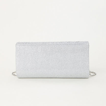 Women's Silver Glitter Evening Clutch Purse – Elegant Shoulder Bag with Chain Strap for Cocktail, Wedding & Formal Events