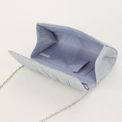 Women's Silver Glitter Evening Clutch Purse – Elegant Shoulder Bag with Chain Strap for Cocktail, Wedding & Formal Events