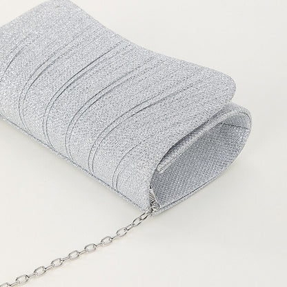 Women's Silver Glitter Evening Clutch Purse – Elegant Shoulder Bag with Chain Strap for Cocktail, Wedding & Formal Events