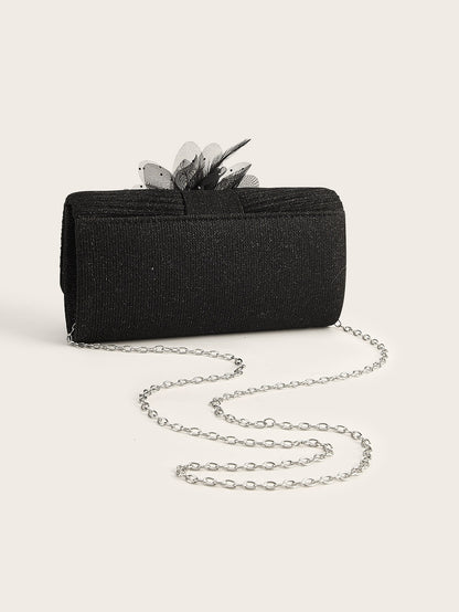 Elegant Shoulder Bag with Chain Strap & Flower for Cocktail, Wedding & Formal Events