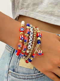 Women's Patriotic Beaded Bracelet Set Elastic Stretch Bangles United States 250th Anniversary