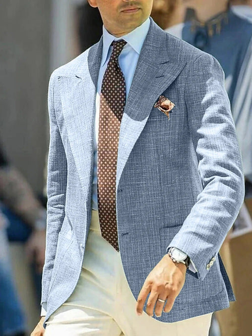 Men's Linen Casual Regular Tailored Fit Solid Breasted Two-buttons Beach Wedding Blazer Jacket