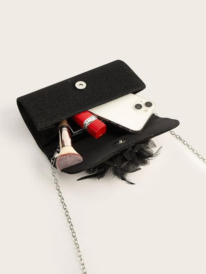 Elegant Shoulder Bag with Chain Strap & Flower for Cocktail, Wedding & Formal Events