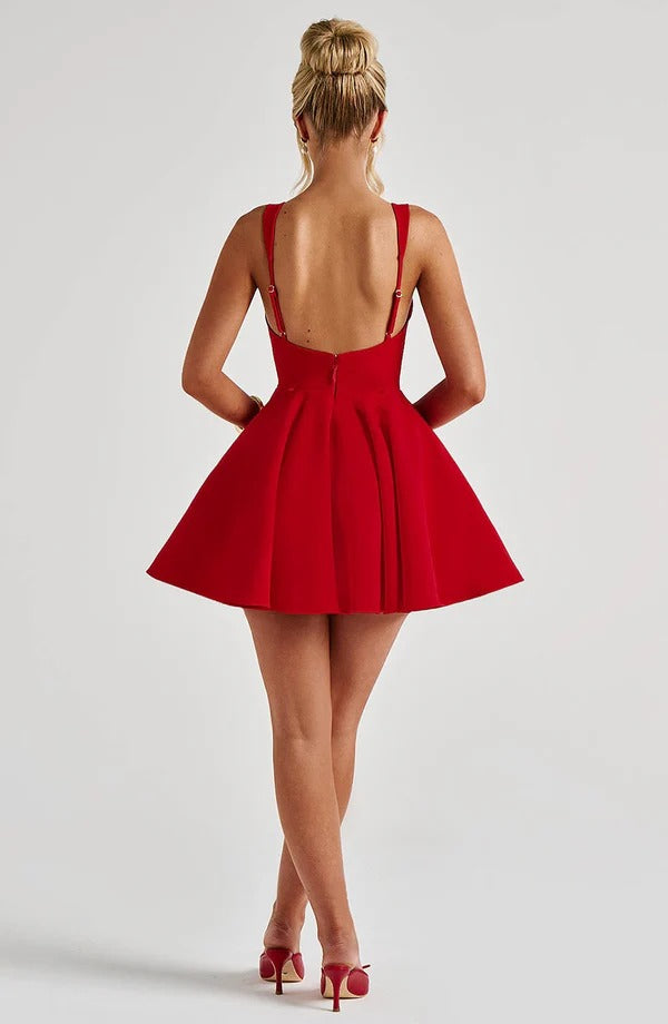 A Line/Princess Christmas Party Dresses Cocktail Short/Mini Spaghetti Straps Sleeveless With Detachable Bow Homecoming