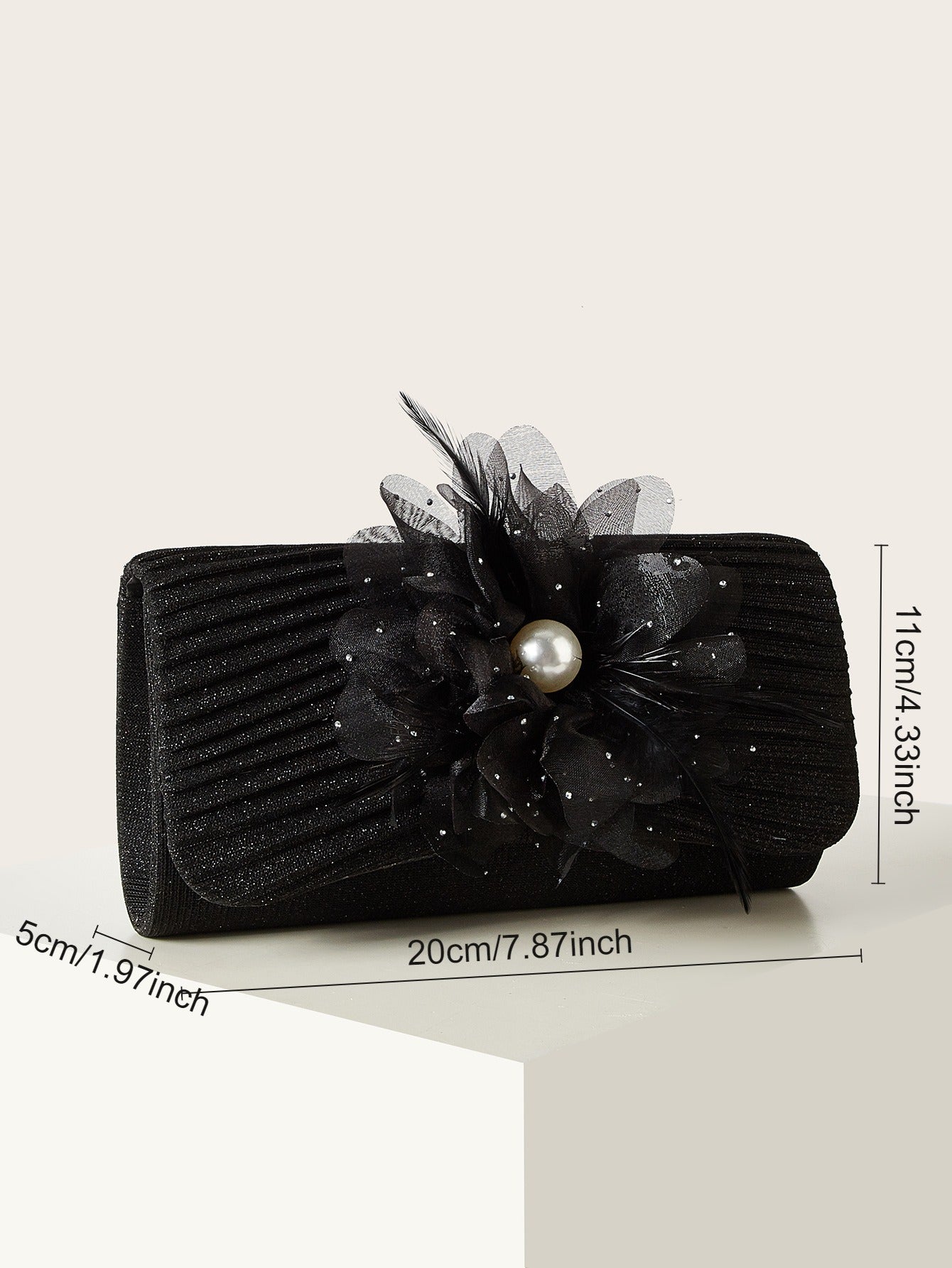 Elegant Shoulder Bag with Chain Strap & Flower for Cocktail, Wedding & Formal Events