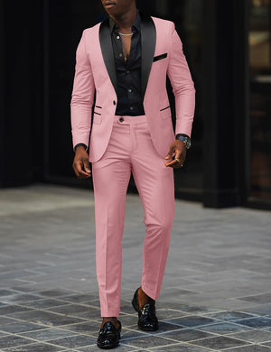 Men's Wedding Party Suits Shawl Lapel Notch Black Pink Fashion Daily Solid Colored Tailored Fit 2 Piece Single Breasted One-button